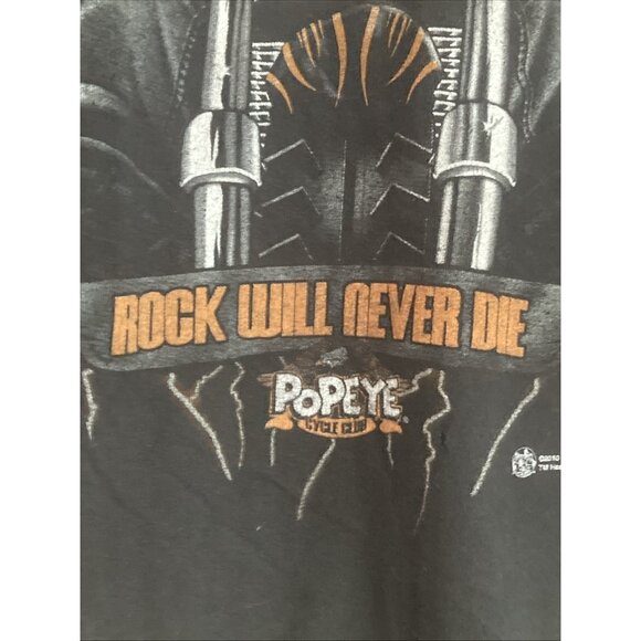 Vintage Popeye Cycle Club Tee Rock will never die T-Shirt Black 2010 Sz L - Picture 5 of 10